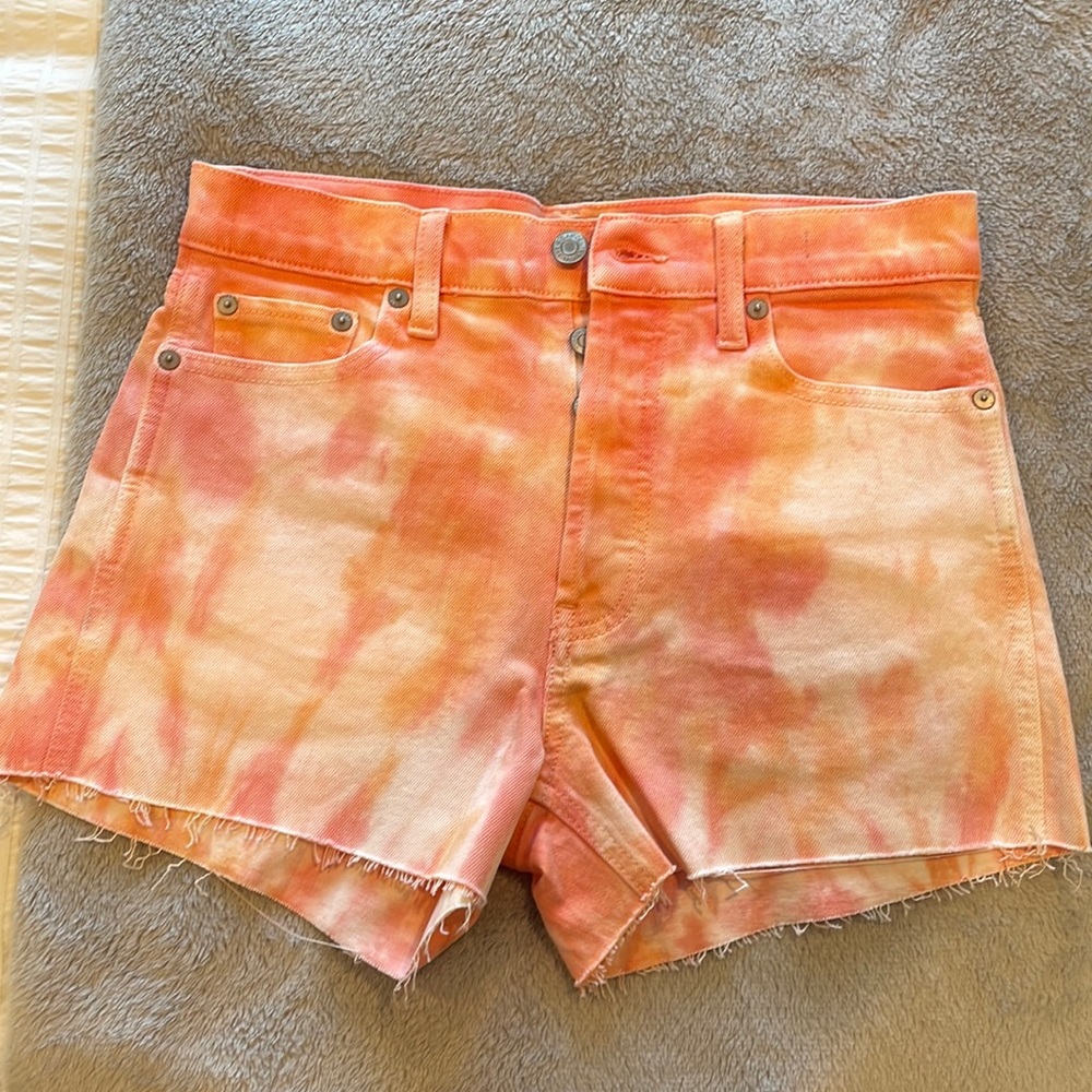 Pink white and orange tie dye shorts